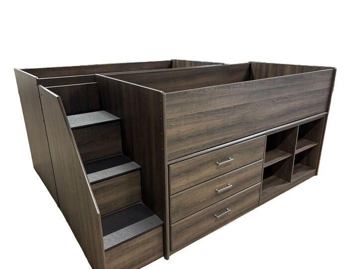 Ashley Twin Loft Bed with Right Storage Step, Bookcases and Chest